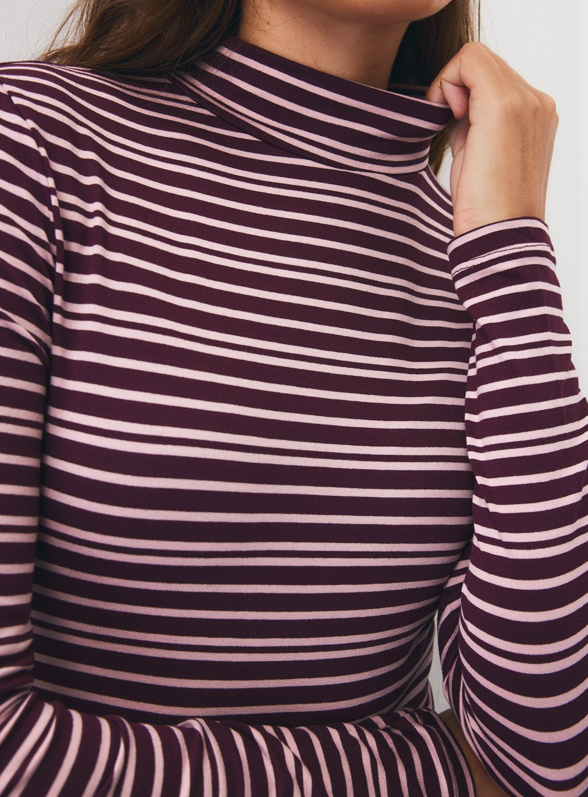 Dark Red Rib Roll Neck Stripe Top 14 - Image 3 thumbnail